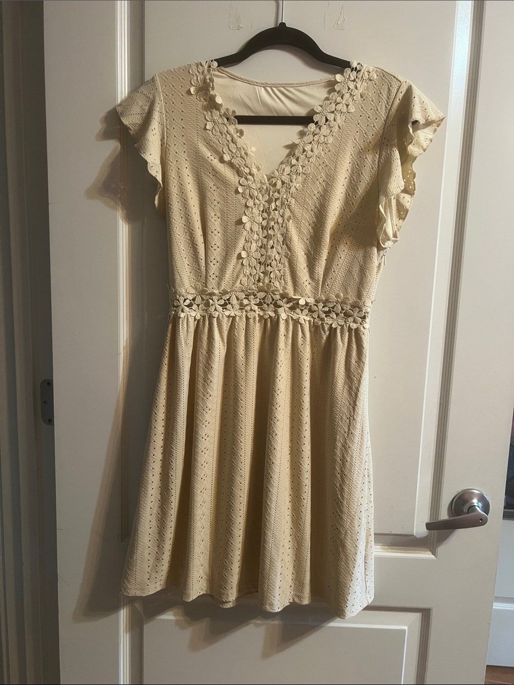 Cupshe tan Eyelet Dress with Floral Trim